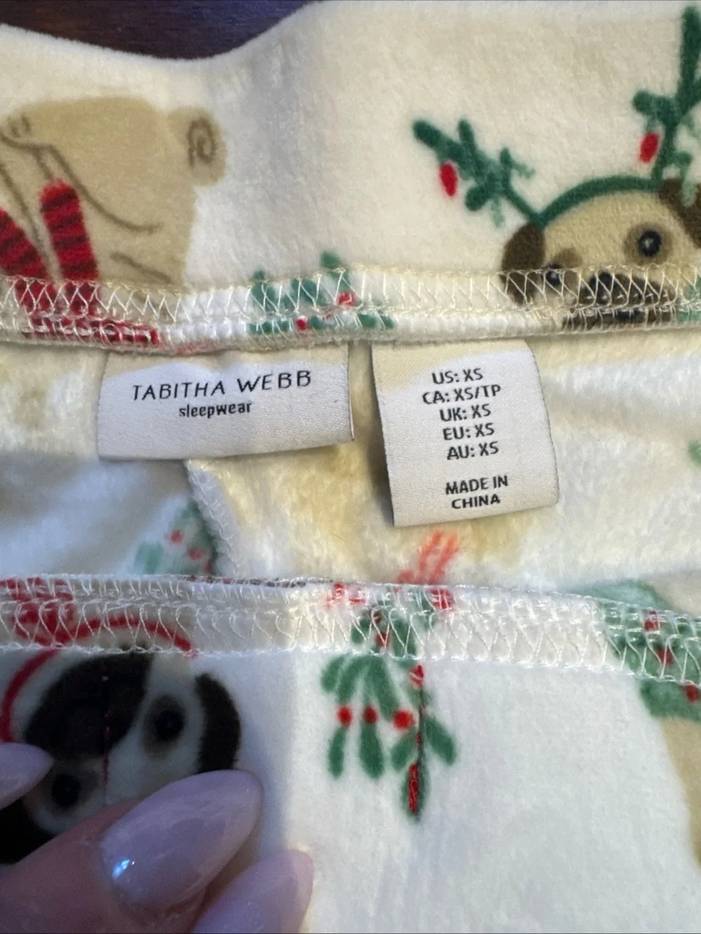 NWOT- Tabitha Webb Fleece Sleepwear Pajama Pants Christmas Pugs Women’s XS